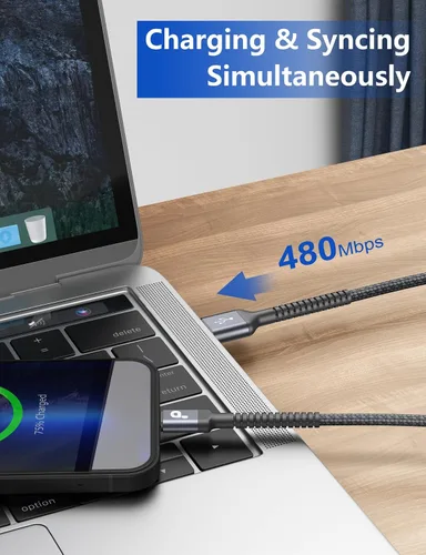 Vista 4 de Cable de carga corto para iPhone de 1 pie, paquete de 2 cables Lightning USB con certificación MFi de Apple, cable de carga para iPhone, cable
