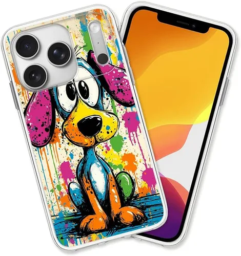 Vista 27 de Diseño para iPhone 14 Pro Max, diseño de acuarela de perros, collage de Pug para iPhone, protección a prueba de golpes, funda transparente de TPU