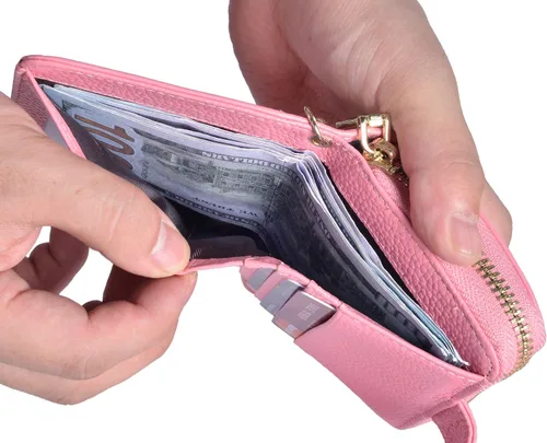 Vista 5 de Beurlike billetera de cuero, con tarjetero con bloqueo RFID, organizador, billetera segura para mujer