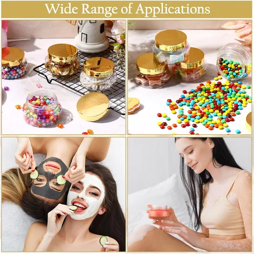 Vista 6 de Mumufy 60 tarros de plástico con tapas, recipientes redondos vacíos de viaje para cremas, tarros cosméticos recargables para lociones, exfoliante
