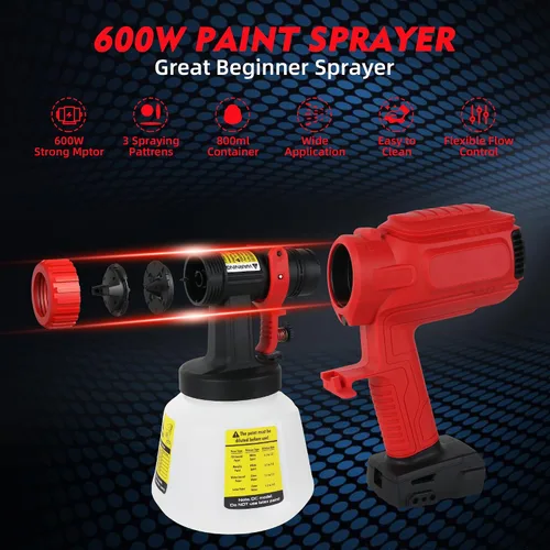 Vista 2 de Pulverizador de pintura inalámbrico para batería Milwaukee de 18 V, pulverizadores de pintura para interior del hogar HVLP eléctrico sin aire