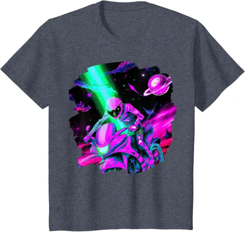 Vista 18 de Camiseta de motociclista espacial para motociclista astronauta, Negro, S
