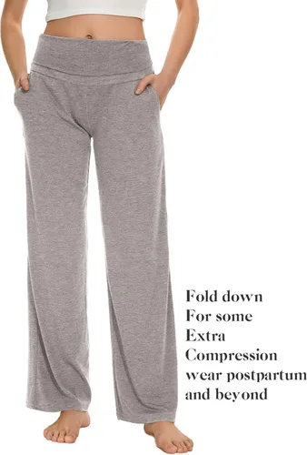 Vista 29 de Ecavus Pantalones de maternidad anchos y rectos para mujer, versátiles, cómodos, palazzo, elásticos, con bolsillos