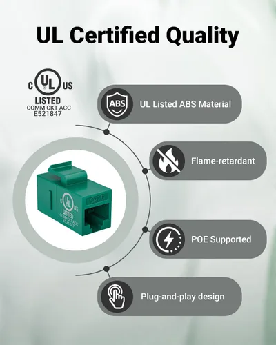 Vista 2 de VCE Acoplador Keystone CAT6 con certificación UL, paquete de 25 unidades, acoplador Ethernet hembra a hembra, acoplador RJ45 para CAT6/CAT5e/CAT5