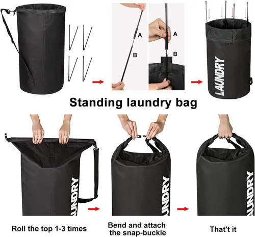 Vista 5 de WOWLIVE Mochila bolsa de lavandería para la universidad, cestas plegables Negro