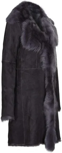 Vista 2 de Gabardina real de piel de oveja Toscana para mujer, color marrón, Gris