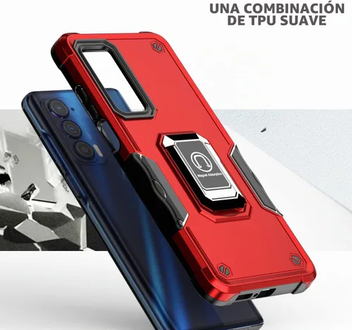 Vista 6 de TJS Funda para teléfono Motorola Moto Edge 2021, funda Moto Edge 5G UW Rojo