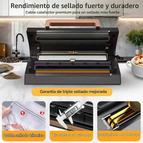 Vista 3 de Sellador al vacío prémium para alimentos, kit de lujo VACAPEX Precision Vacuum Sealer Machine Pro, doble sellado térmico, modos automáticos secos