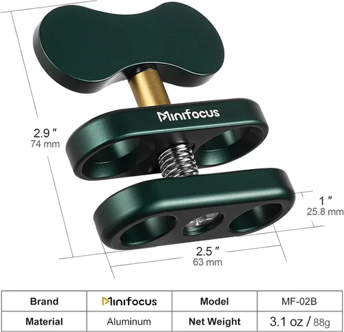 Vista 3 de MINIFOCUS Soporte de abrazadera de bola de aluminio de 1 pulgada, brazo de doble enchufe, soporte de adaptador de clip de resorte de 360°