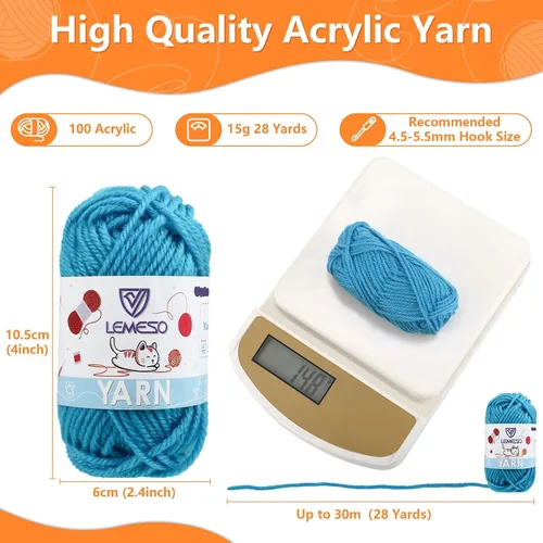 Vista 3 de Yinsun 12 madejas de hilo acrílico, 12 colores de hilo mini para crochet en masa para niños, punto y ganchillo para adultos (12 x 15 g)