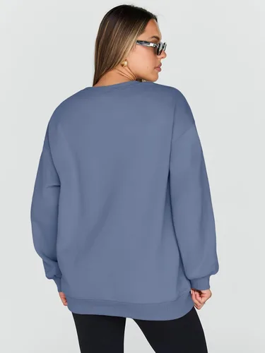 Vista 4 de Trendy Queen - Sudaderas para mujer, sudaderas con capucha de gran tamaño, cuello redondo, suéteres cómodos para otoño e invierno, ropa a la moda