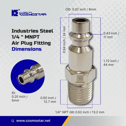 Vista 3 de COSMOSTAR Industries - Enchufe de aire MNPT de acero de 1/4 de pulgada, enchufe de 1/4 de pulgada y conector NPT de 1/4 pulgadas, enchufes