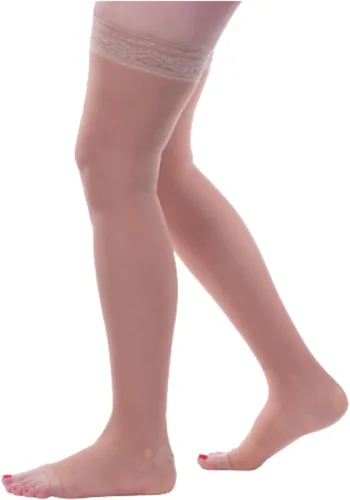 Vista 5 de Allegro Women's Sheer Thigh High Compression Stockings 20-30 mmHg Open Toe Graduated support hose with lace-silicone stay-up band and reciprocated