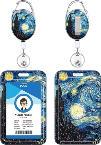 Vista 21 de Portacarnet Retráctil, Patrón de Estampado Lindo con Clip para Cinturón, Carrete de Insignia con Llavero, Protector de Tarjeta de Identificación