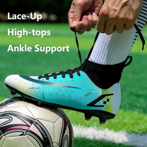 Vista 3 de HHY Botines de fútbol para hombre, zapatos de fútbol de caña alta, antideslizantes, para interiores y exteriores, césped firme, botas de combate