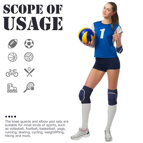 Vista 6 de Sosation Juego de 2 Coderas de Voleibol y Mangas para Rodilla y Brazo con Almohadilla de Protección, Accesorios Esenciales de Voleibol con Alta
