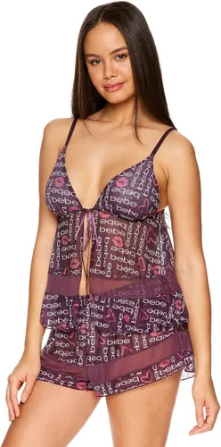 Vista 5 de bebe Ropa de dormir de malla y lencería corta para mujer, conjunto de lencería para mujer, conjunto de 2 piezas