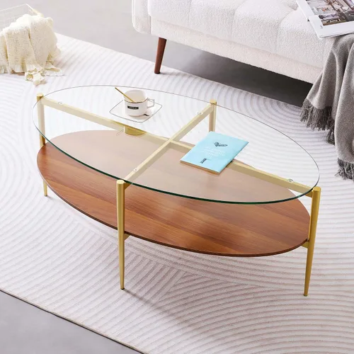 Vista 41 de LumFurn Mesa auxiliar redonda de cristal, mesa de sofá de diseño moderno de mediados de siglo para sala de estar, 18 pulgadas de diámetro x 23
