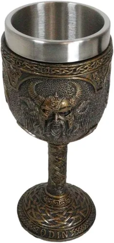 Vista 6 de Ebros Mitología nórdica Viking Alfather Odin God Of Asgard 7oz resina copa de vino cáliz con forro de acero inoxidable regla asgardiana Thor Loki