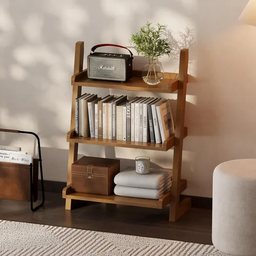 Vista 11 de AQIMUELE Estantería de escalera de madera maciza, estantería inclinada