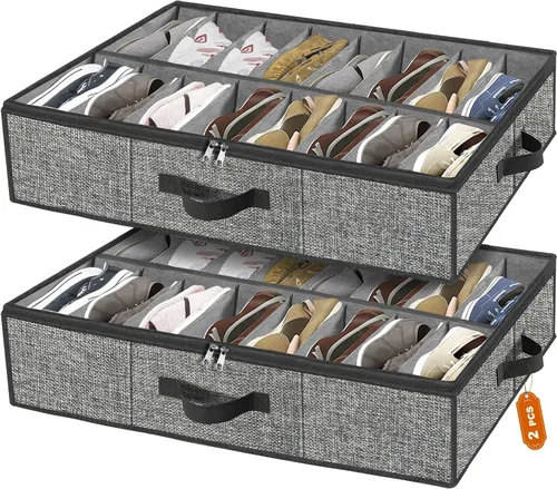 Vista 8 de homyfort Organizador de almacenamiento de zapatos debajo de la cama para armario, contenedor extra grande para zapatos debajo de la cama, paquete