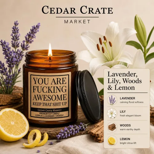 Vista 3 de Cedar Crate Market - Vela You are Fucking Awesome (You are Fucking Awome), divertido regalo de aliento para amigos, compañeros de trabajo, familia