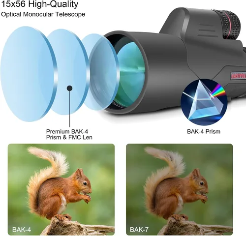 Vista 2 de Telescopio monocular de 15 x 56 para observación de aves, senderismo, camping, visión de vida silvestre, ocular ajustable, lentes totalmente