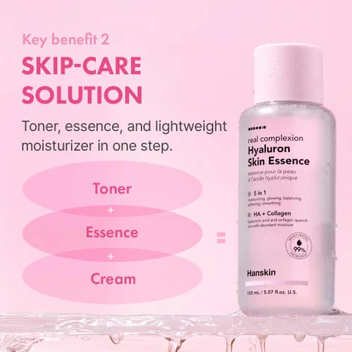 Vista 3 de Hanskin Hyaluron Skin Essence Toner – Tónico hidratante coreano para piel de cristal, ácido hialurónico y colágeno, astringente hidratante ligero