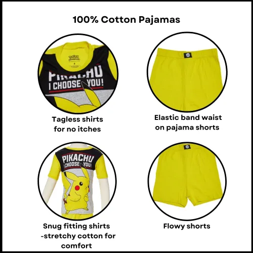 Vista 5 de Pokemon Conjunto de pijamas, ropa de dormir de 4 piezas para niños, tallas 4 a 10, Multi