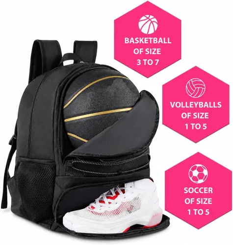 Vista 3 de Mochila de baloncesto para hombres y mujeres con compartimento para pelota y zapatos, capacidad de 30L, ligera y transpirable, mochila de fútbol