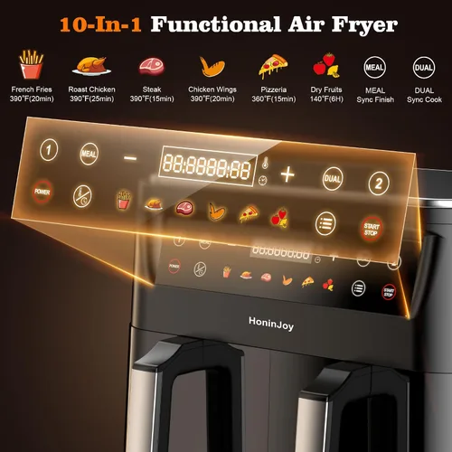 Vista 5 de SyncCook - Freidora de aire de doble cesta grande de 10 cuartos con ventana de visualización y 50 revestimientos de papel, 10 en 1 con pantalla
