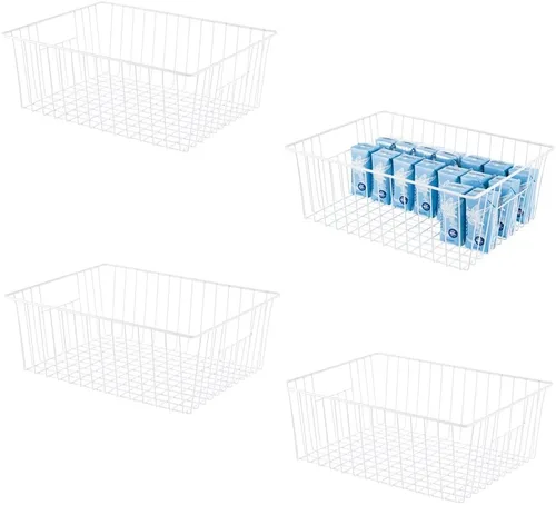 Vista 18 de Canastas organizadoras de almacenamiento de alambre de 16 pulgadas para congelador, cubo de refrigerador para el hogar con asas integradas
