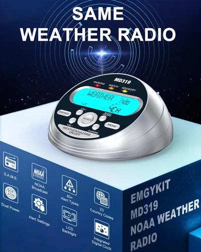 Vista 7 de Radio de alerta meteorológica con 23 códigos de condado, más de 80 alertas Plateado