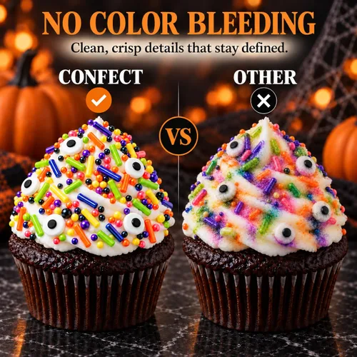 Vista 8 de Confect Mezcla de espolvorear de Halloween – Bolas de discoteca blancas, naranjas, moradas, negras y verdes, ojos de caramelo y jimmies – Gránulos