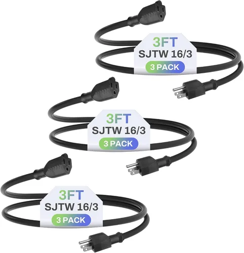 Vista 12 de BN-LINK Cable de extensión de 3 pies para interiores y exteriores 16/3 SJTW, paquete de 2, negro, cubierta de cable de PVC, 3 clavijas, resistente a