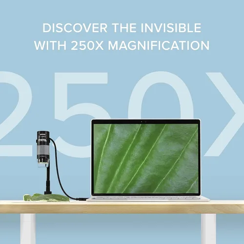Vista 2 de Plugable - Microscopio digital USB 250x, cámara micro de 2 Mpx con brazo flexible y soporte - Microscopio USB y USB-C portátil, compatible