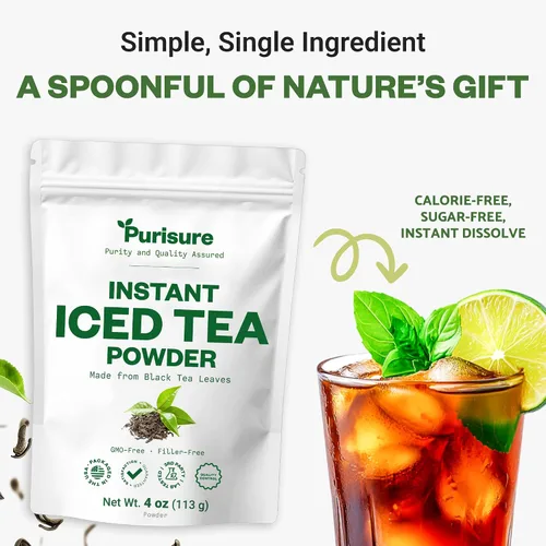 Vista 5 de Purisure Polvo de té negro instantáneo sin azúcar, hecho de hojas de té reales, sin sabor a limón, sin azúcar, cero calorías, se disuelve en agua
