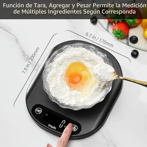 Vista 5 de Vitafit - Báscula digital para alimentos de 15 kg/33 lb de alta precisión de 0.1 oz/1 g, nuestra propia báscula de cocina de fábrica profesional