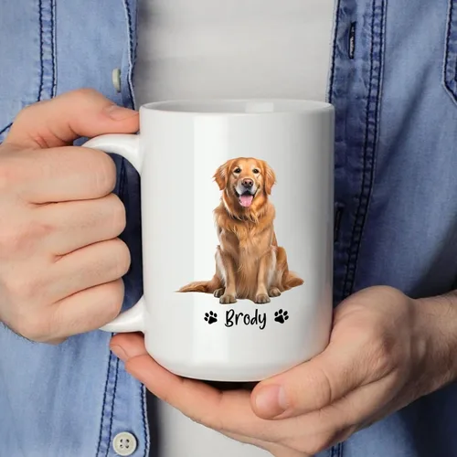 Vista 3 de Taza de café personalizada Golden Retriever con nombre para mamá o papá del perro, regalo personalizado para los amantes de los perros, taza de Taza