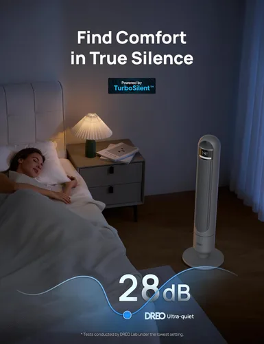 Vista 4 de DREO - Ventilador de torre para dormitorio, ventilador oscilante de 90°, ventilador de pie Gris