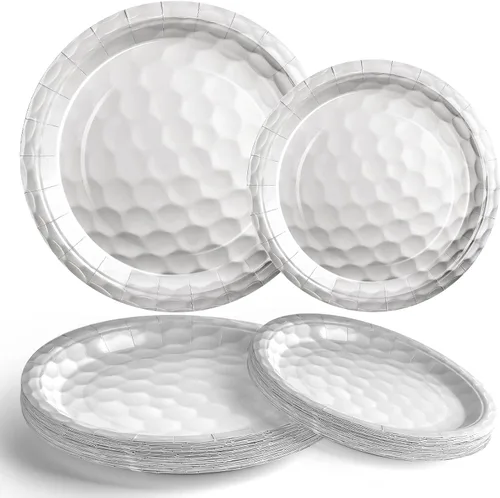 Vista 8 de Mototo Paquete de 120 platos de papel de pelota de golf, platos de papel de golf de 7 pulgadas y 9 pulgadas, vajilla desechable para cena de postre