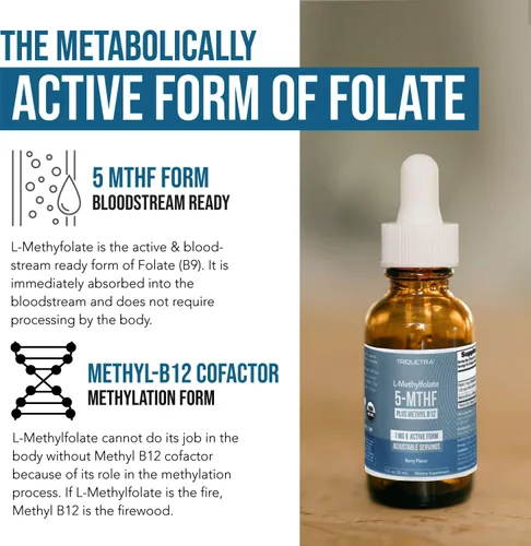 Vista 3 de Folato de metilo orgánico de 1000 mcg + Cofactor de metilo B12 (300 porciones) – Forma metabólicamente activa de 5-MTHF, sabor a bayas orgánicas
