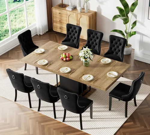 Vista 45 de Mesa de comedor extensible de 78.74 pulgadas para 6 8 y 10 pulgadas, moderna mesa de comedor extensible de granja con base de doble pedestal, mesa