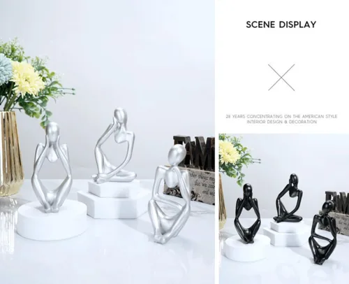 Vista 8 de Estatua de estatua de figura pequeña, escultura de resina para sala de estar, decoración del hogar, adornos escandinavos de escritorio (negro)