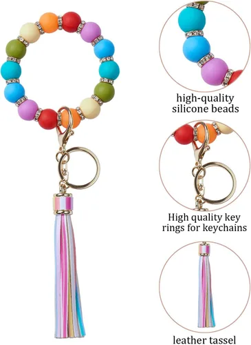 Vista 3 de Beitawenkai Llavero para mujer, llaveros para mujer, accesorios de llavero a granel, llavero con borla de cuero, llavero de automóvil, pulsera