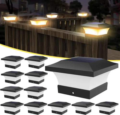 Vista 10 de T-SUN - Luces solares de poste, luces impermeables al aire libre para postes de madera de 4 x 4, iluminación LED blanca de 6000K, para cubierta