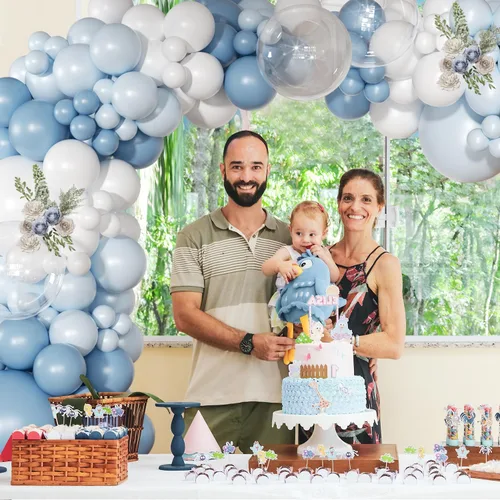Vista 7 de Kit de arco de globos azul empolvado, 126 piezas, kit de guirnalda de arco de globos azul claro y blanco, incluye globos de macarón para bodas