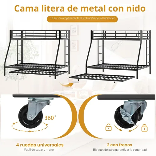 Vista 5 de Nuturelly Litera individual sobre matrimonial con nido, capacidad de 400 Negro