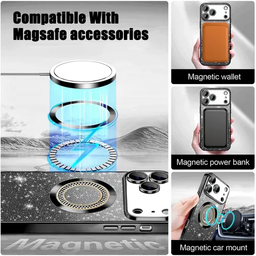 Vista 213 de Misscase Funda magnética con purpurina para iPhone 11 compatible con MagSafe, protección completa, delgada, a prueba de golpes, antiarañazos