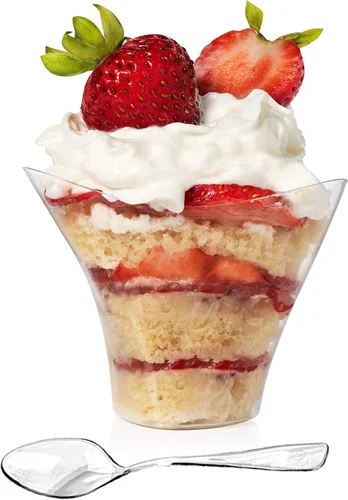 Vista 3 de Paquete de 96 mini vasos de postre de plástico triangular, 3.5 onzas con cucharas, vaso de plástico transparente con mini cuchara para postre